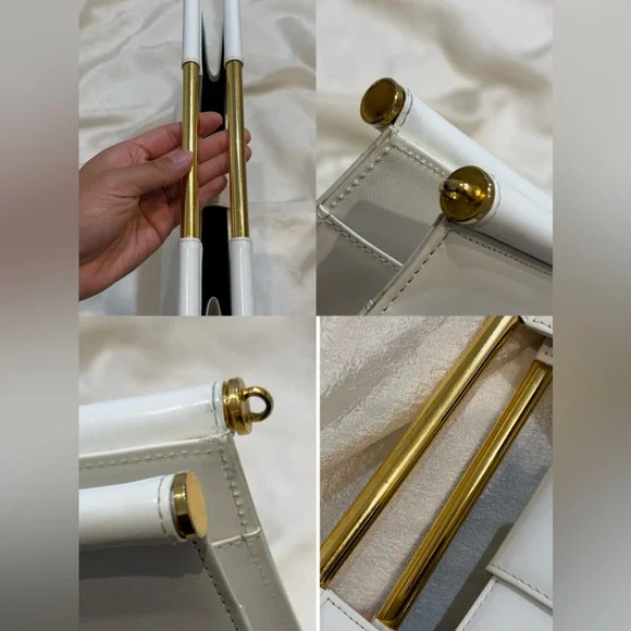 Vintage Yves Saint Laurent Logo Metal Bar Handle Leather Handbag 1980s-1990s - Picture 10 of 16